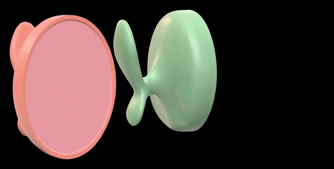 Pembe ve yeşil Keeosol yan yana: desenli yüz ve Y kuyruk